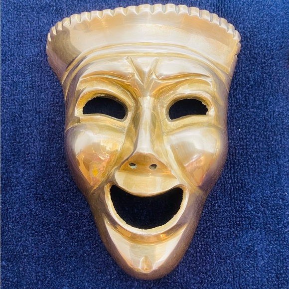 Vintage Solid Brass Comedy Masks wall hanger made India. - Picture 2 of 5